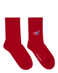 MAISON KITSUNÉ Red Tricolor Fox Socks