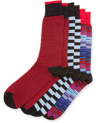 Neiman Marcus Three Pair Sock Set Blackredblue