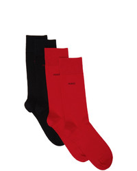 Hugo Two Pack Black And Red Logo Socks