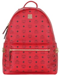 Red Star Print Leather Backpack