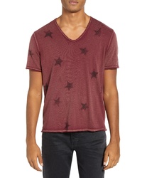 Red Star Print V-neck T-shirt