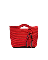 SENSI STUDIO Sensi Red Ribbon Tassel Straw Basket Bag