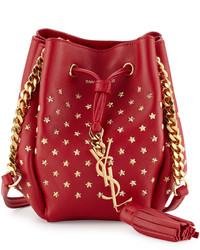 Saint Laurent Monogram Small Star Studded Bucket Bag Red