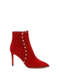 Red Studded Leather Ankle Boots