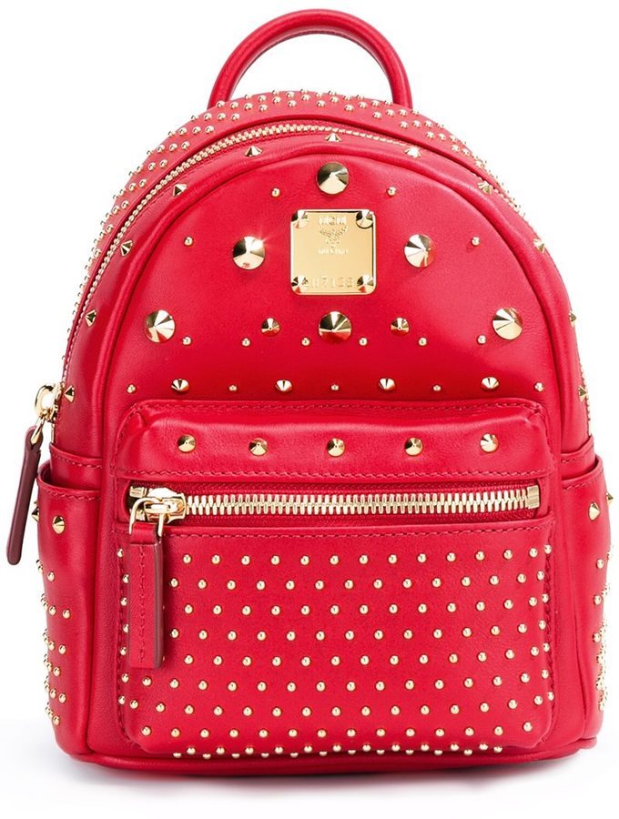 Mcm red best sale studded backpack