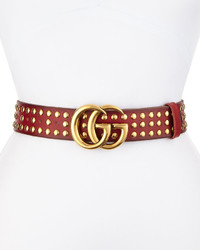 Gucci Studded Leather Logo Buckle Belt Red