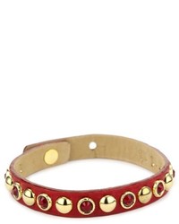 Streets Ahead 38 Gold Domes And Ruby Stones With Italian Leather Cuff Bracelet