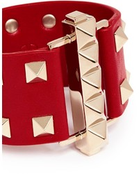 Valentino Rockstud Bar Clasp Wide Leather Bracelet