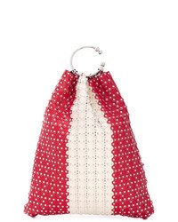 Red Studded Leather Bucket Bag