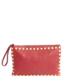 RED Valentino Valentino Red Leather Studded Trim Large Clutch