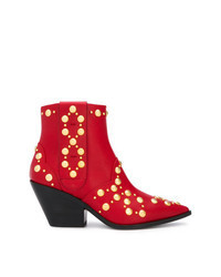 Red Studded Leather Cowboy Boots