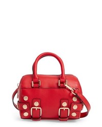 Red Studded Leather Duffle Bag