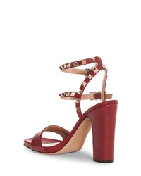 Red Studded Leather Heeled Sandals