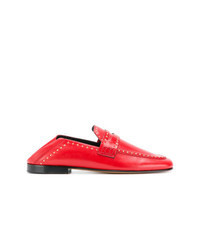 Red Studded Leather Loafers