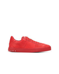 Red Studded Leather Low Top Sneakers