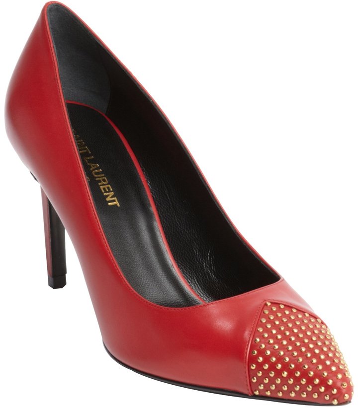 Svane Vanding Glat Saint Laurent Red Studded Pointed Toe Pumps, $745 | Belle & Clive |  Lookastic