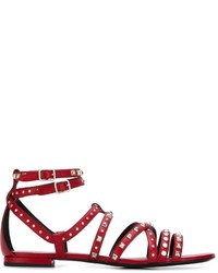 Red Studded Leather Sandals