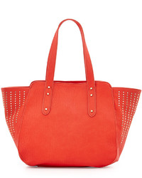 Red Studded Leather Tote Bag
