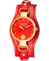 Versus By Versace 34mm Roslyn Studded Leather Cuff Watch Red