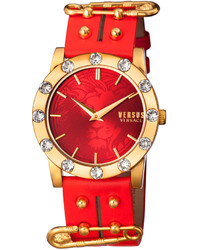 Versus By Versace 40mm Miami Crystal Watch W Studded Leather Strap Red