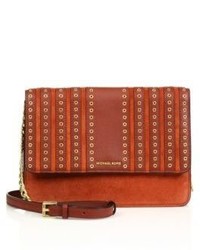 Red Studded Suede Crossbody Bag
