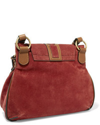Chloé Lexa Studded Leather Trimmed Suede Shoulder Bag Brick