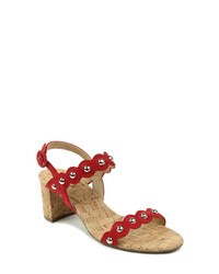 Red Studded Suede Heeled Sandals