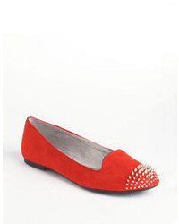 Red Studded Suede Loafers