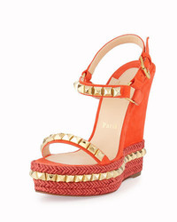 Christian Louboutin Cataclou Studded Suede Red Sole Wedge Sandal Capucinegold