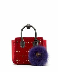 MCM Milla Mini Studded Tote Bag Ruby Red