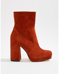 Office Aba Red Suede Block Heeled Boot Suede
