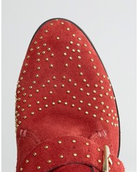 Office Alloy Stud Red Suede Ankle Boots