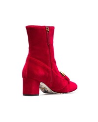 Gucci Devil Red Victoire 55 Velvet Ankle Boots