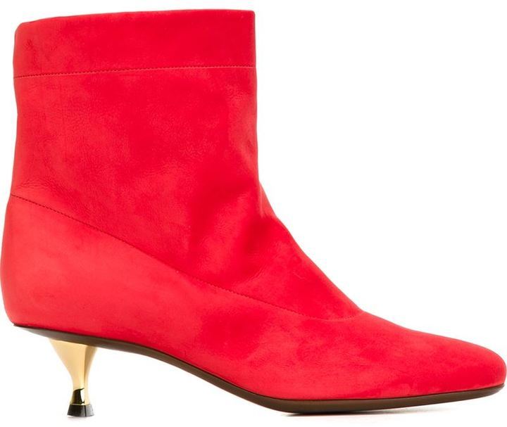 red ankle boots kitten heel