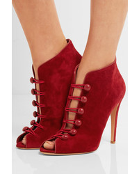 Gianvito Rossi Leather Trimmed Suede Ankle Boots Red
