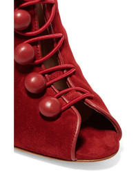 Gianvito Rossi Leather Trimmed Suede Ankle Boots Red