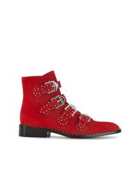 Givenchy Red Elegant Line Suede Ankle Boots