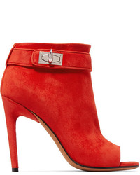 Givenchy Suede Peep Toe Ankle Boots Red
