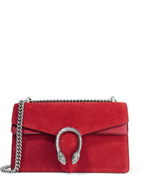 Gucci Dionysus Medium Leather Trimmed Suede Shoulder Bag Red