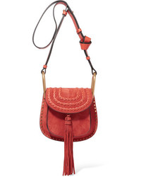 Chloé Hudson Mini Whipstitched Suede Shoulder Bag Red