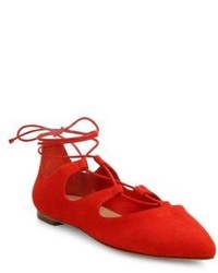 Loeffler Randall Ambra Point Toe Suede Lace Up Flats