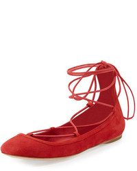 Joie Jenessa Suede Lace Up Ballerina Flat Scarlet