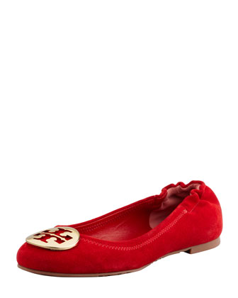 Tory Burch Reva Suede Logo Ballerina Flat Red, $235 | Bergdorf Goodman |  Lookastic