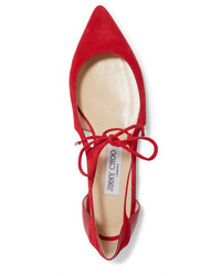 Jimmy Choo Vanessa Cutout Suede And Leather Point Toe Flats Red