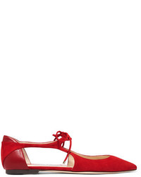 Jimmy Choo Vanessa Cutout Suede And Leather Point Toe Flats Red