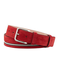 Bally Suede Striped Belt Red