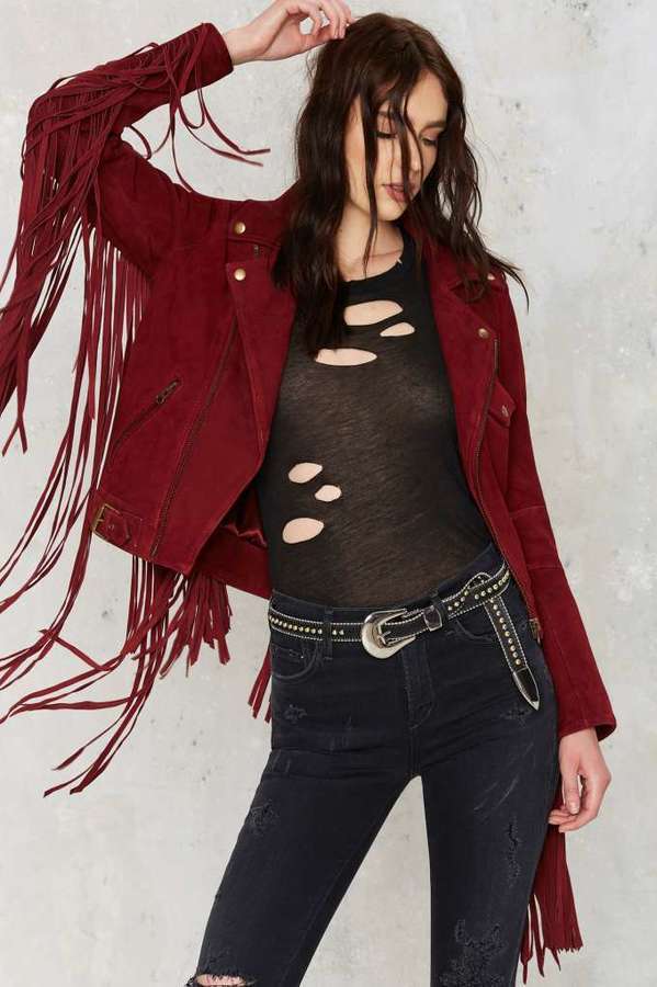 red fringe suede jacket