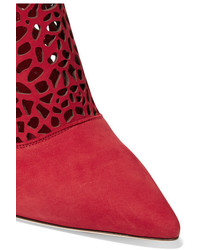 Jimmy Choo Maurice Laser Cut Suede Boots Red