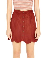 Red Suede Button Skirt