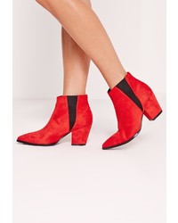 Missguided Red Faux Suede Pointed Toe Chelsea Boots